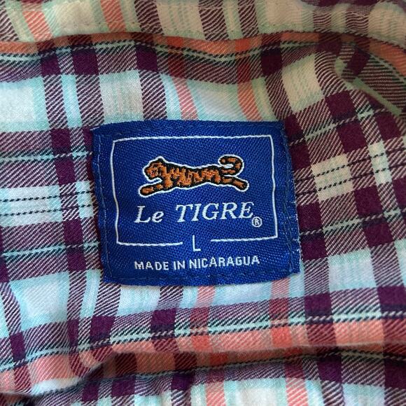 Le Tigre plaid button up collared shirt preppy causal classic multicolor shirt L - Picture 11 of 13